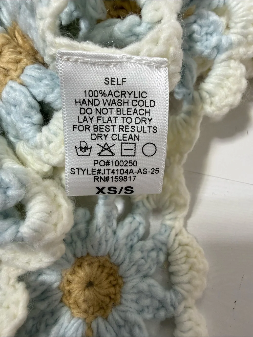 Boho chic granny square crochet 90’s Daisy Crop Sweater in Cream & Light Blue
